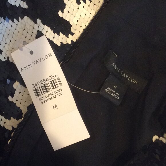 Ann Taylor Black & White Sequined Houndstooth Shell - Picture 4 of 5